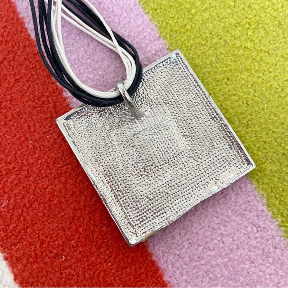 Vintage y2k Pendant Necklace Jewellery Statement Green Enamel Square Cord 90s - Picture 4 of 4